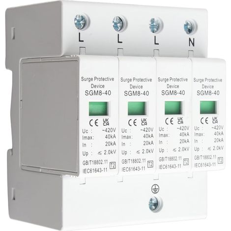 Parafoudre 4P 40kA, Protection Contre la Foudre et surtensions, Assemblage Amovible,Accessoires en cuivre,Coque Ignifuge,Protège systèmes électriques,UC:385V (1/5)