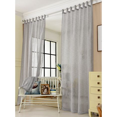 WOLTU Gardinen transparent mit Schlaufen Leinen Optik, Schlaufenschal Leinenvorhang im Landhausstil Stores Voile Fensterschal für Wohnzimmer Kinderzimmer Schlafzimmer, 140x245 cm Dunkelgrau (1 Stück)