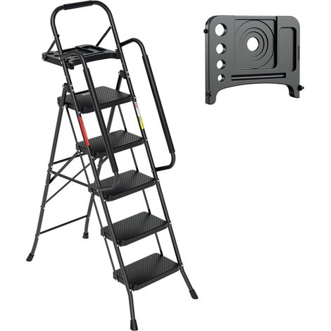 SWANEW Escalera plegable de 5 peldaños con pedal antideslizante y reposabrazos extraíbles de acero hasta 150 kg. (1/5)