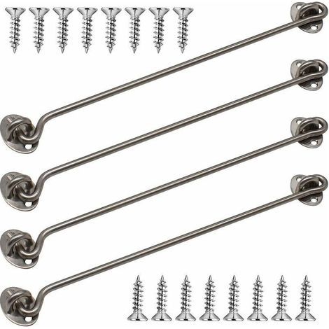 Crochets de porte, lot de 4 crochets de fenêtre en acier inoxydable massif de 30 cm d'épaisseur avec vis de fixation pour porte de grange, salle de bain, porte coulissante (argenté), de DEBUNS (1/5)