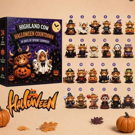New Highland Cow Halloween Countdown Calendar 2026 - Advent Calendar B - Flat