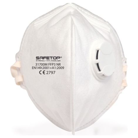 Mascarilla plegable vertical con válvula FFP3 NR contra polvos tóxicos