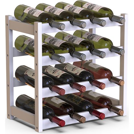 Cantinetta Portavino con 16 Scomparti Portabottiglie in Legno Bambù Colore Bianco (1/4)