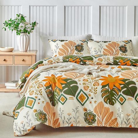 Ensemble de literie King-Size 230x220cm avec motif floral, jaune moutarde, microfibre