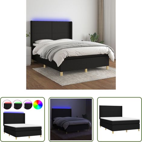 Sommier tapissier - Sommier à lattes de lit matelas et LED Noir 140x190 cm Tissu (1/5)