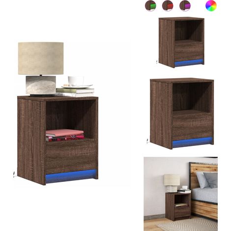 Armoire de chevet et lumières LED chêne marron bois ingénierie - Table De Chevet - Tables De Chevet -table D'appoint - Table De Nuit (1/5)
