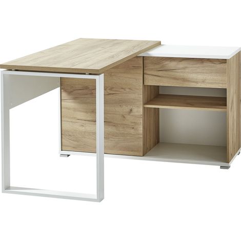 Bureau d'angle moderne chêne/blanc Pietro (1/5)