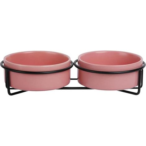 Comedero doble de cerámica para gatos (rosa) (1/4)