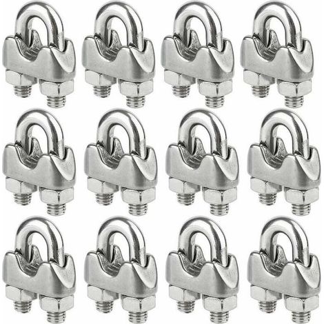 Set de 12 colliers U en acier inoxydable pour câble acier de 4 mm, serre-câbles pour fixation et hauban (1/5)