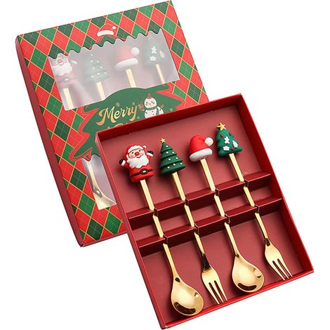 Cuillère Et Fourchette En Acier Inoxydable - Set De Couverts De Table Festif Avec Pendentifs De Noël - 6 Pièces (1/5)