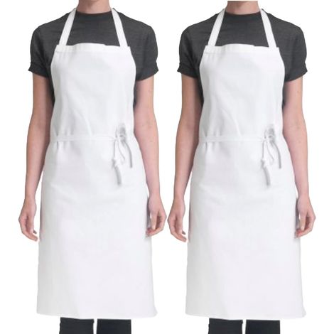 Conjunto de 2 delantales de cocina unisex ajustables, 100% algodón, con 2 bolsillos gruesos, color blanco, talla única.