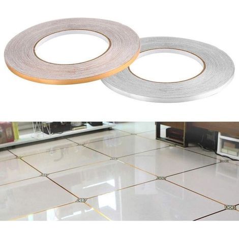 Ruban Anti-moisissure pour Carreaux de céramique, 50 mètres d'autocollant imperméable à l'eau de Joint d'étanchéité de Bande de Joint de beauté de carrelage au Sol (Argent et Or, 5mm) (1/5)
