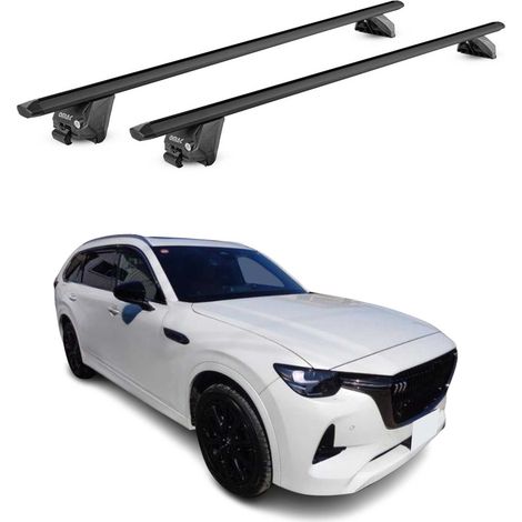 OMAC Barres de toit aluminium certifiées TÜV pour Mazda CX-80 2024-2026 – Pour rails de toit intégrés – Rainure en T – Charge max 100 kg – 2 antivols Noir (1/5)