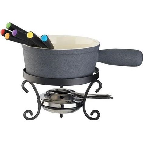 Set 11 Pezzi Fonduta Formaggio in Ceramica Nero con Accessori