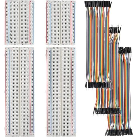 Breadboard Dupont Cable Kit 2 Pièces 400 et 830 Tie Point Breadboards Jumper Wire Câble,3 en 1,Mâle vers Femelle, Mâle vers Mâle, Femelle vers Femelle,pour Arduino,Raspberry Pi Breadboard (1/5)