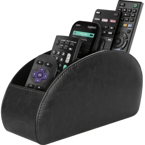 Boîte à télécommandes - Boîte de rangement - Support pour télécommandes - Organiseur de bureau - 5 compartiments - Cuir PU - Noir (1/5)