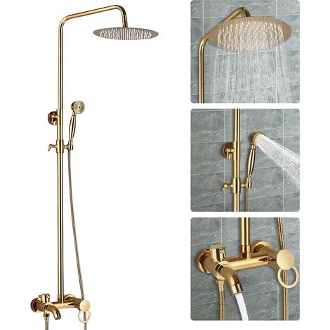 Juego de de ducha dorado, grifo de ducha de acero inoxidable, alcachofa de mano, ducha de lluvia, pared, altura ajustable, grifo de baño, ducha de lluvia, cabezal de ducha de mano, 80-120 cm (1/5)