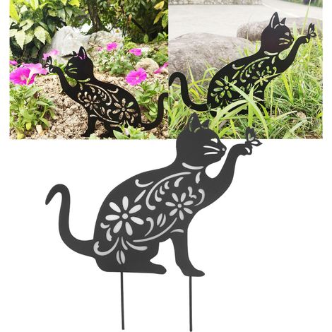 Statuette de Chat Noir Décorative, Design Creux et Métal Durable pour Jardin, Terrasse ou Intérieur