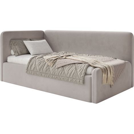 Selsey Fanko – Jugendbett 90x200 cm mit Matratze, Kopfteil links, Samt, Graubeige (1/5)