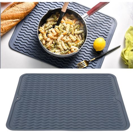 Tapis égouttoir à vaisselle en caoutchouc souple et flexible, résistant à la chaleur, antidérapant, sans BPA, écologique et polyvalent. Bleu. (1/5)