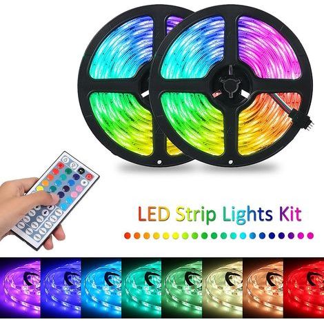 Tomshine 2x5m 300leds RGB Strip Lights Kit with 44 Keys IR Remote Controller Dimmable Color Changing (1/2)