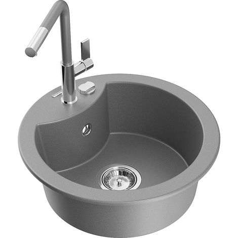 Mexen Diego lavello in granito con 1 vasca con miscelatore da cucina Flora, grigio - 6512-71-670401-06 (1/5)