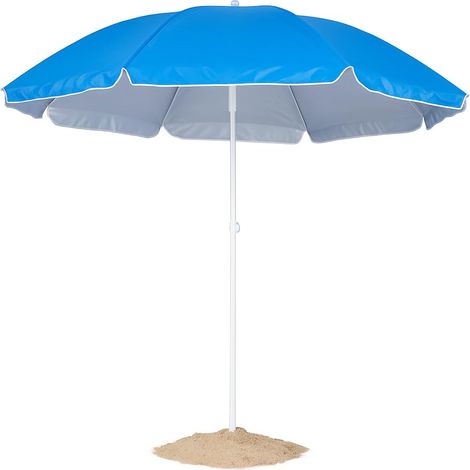 Parasol de plage avec protection UV 150 cm – Parasol pliable avec 8 panneaux en nylon, intérieur argenté, hauteur réglable, housse de transport avec sangle d'épaule (bleu) (1/5)