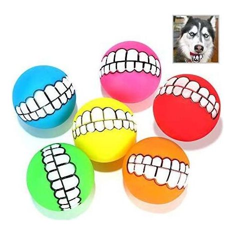 Balle pour chien,Lot de 6 balles de Chien Amusantes pour Chien Motif Dents de mâchage sonore pour Chien Balles interactives Guazhuni (Couleur aléatoire) (1/4)