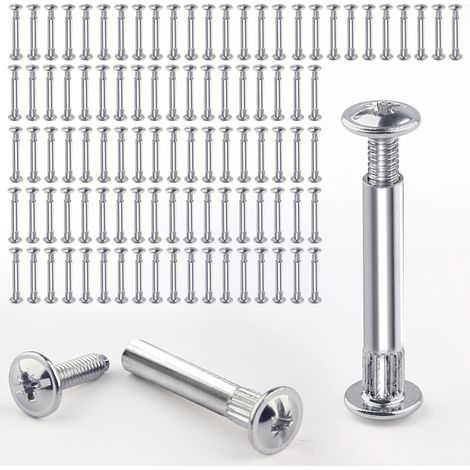 Jeu de 160 connecteurs de meubles et de connexion, connecteurs d'armoire, de corps et de plan de travail (80 vis de meuble + 80 vis à manchon M4), M4 x 31-40 mm en acier nickelé pour l'assemblage (1/5)