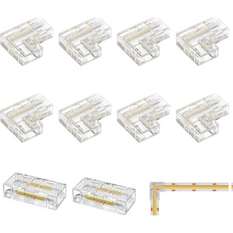 10pcs Connecteur Ruban LED COB 2 Pin pour 8mm, incluant 8Pcs Connecteur type L/angle 2Pcs Droits Centraux Connector Gapless Connecteur D'angle Sans Soudure Installation Rapide sans Soudure (1/5)