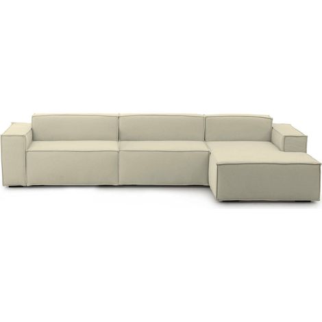 Talamo Italia - Divano fisso con penisola Asvaldo, Divano componibile 4 posti con penisola destra, Sofà in tessuto, 100% Made in Italy, Cm 340x170h70, Beige (1/5)