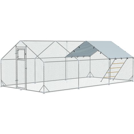 Poulailler enclos pour 18-24 poules avec bâche UV grillage acier mangeoire automatique