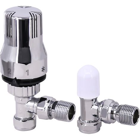 NRG 15mm Chrome Angled Thermostatic Designer Radiator Valve and Manual Angled Valves