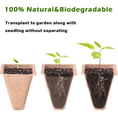 Lot de 10 pots de tourbe, 100 cellules biodégradables pour semis d'intérieur et d'extérieur, comprend 10 étiquettes en plastique pour plantes (1/3)