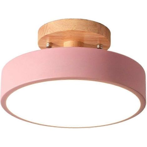 Runde, rosafarbene LED-Deckenleuchte mit Fernbedienung, stufenlos dimmbar, Acryl- und Holz-Einbauleuchte für Schlafzimmer, Küche und Wohnzimmer
