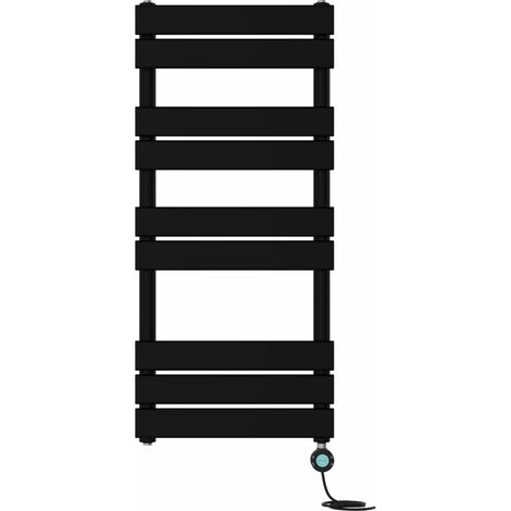 Pre-filled Electric Heated Towel Rail Radiator Flat Panel Thermostatic 1000x450mm Black (1/5)