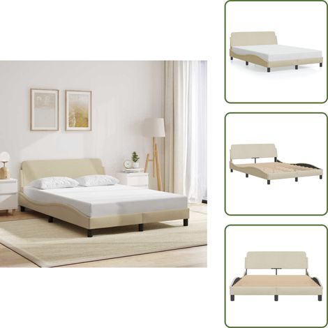 The Living Store Bettgestell ohne Matratze Creme 140x200 cm Stoff - Bettestel - Holzrahmen - Lattenrost - Doppelbett - Creme Farbe