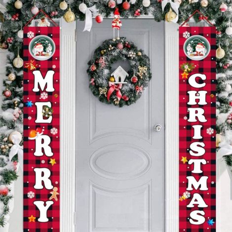 2 distiques de Noël, décorations extérieures, drapeaux extérieurs, décoration de Noël porte drapeau suspendu 180 cm x 30 cm tissu polyester 100D (1/5)