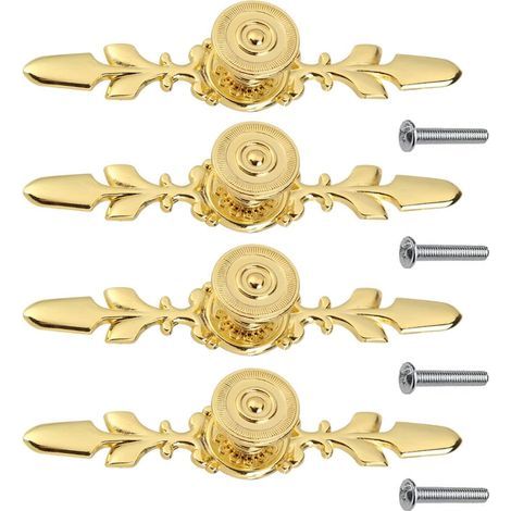 Set of 4 vintage gold zinc alloy furniture handles for doors, furniture, gold cabinet handles for furniture/drawers/wardrobes/dressers/cabinets with screws (1/5)