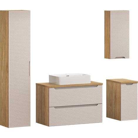 Set di mobili da bagno con lavabo Mallory beige e marrone 90cm