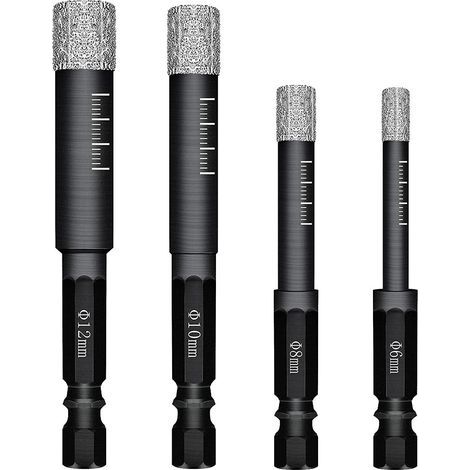 Set di 4 punte diamantate per piastrelle in ceramica, gres porcellanato, vetro e pietra. Punte diamantate professionali per piastrelle in ceramica - 6 mm, 8 mm, 10 mm, 12 mm (1/5)