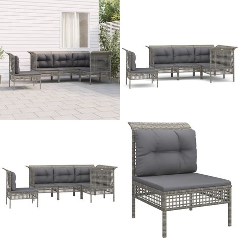 Set Divani da Giardino 5 pz con Cuscini in Polyrattan Grigio - Divano angolare - Divano centrale
