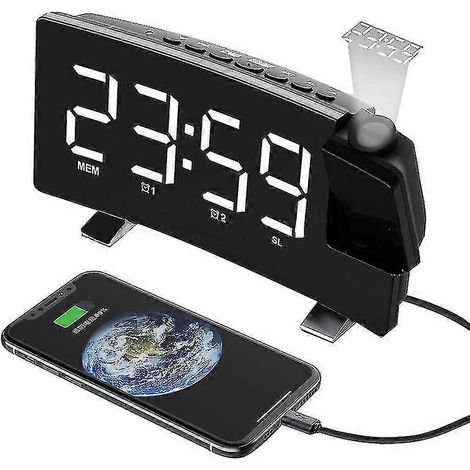 Réveil numérique de type projecteur, réveil LED, double réveil puissant, adapté aux dormeurs, aux enfants et aux personnes âgées pour une utilisation à domicile. (1/3)