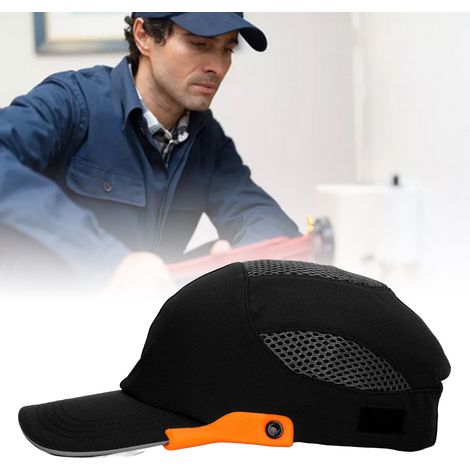 Casque de sécurité anti-collision léger 030, casquette de baseball haut de gamme, confortable et tendance, casque de protection sportive avec maille, léger et respirant, noir avec bordure orange (1/5)