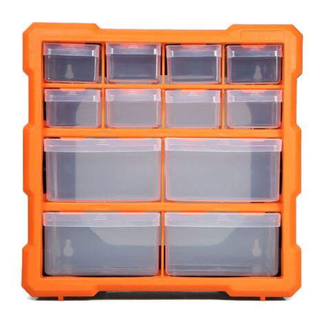 Boîte de rangement à tiroirs pour pièces en plastique, à plusieurs compartiments, avec 12 séparateurs et grilles.