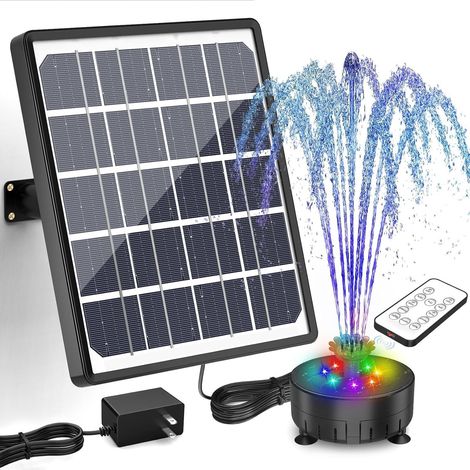 Fontaine solaire LED multicolore pour extérieur, pompe à eau solaire 8 W avec batterie et frais facturés, fontaine solaire DIY avec télécommande et piquets fixes, avec 21 effets, pour jardin