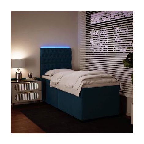 Sommier de style Snowco et matelas en velours bleu de 80 × 200 cm, velours doux et confortable, pour chambre, confort quotidien, assemblage rapide (1/5)