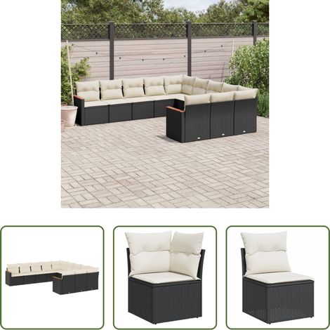 Gartenmöbel - 11-tlg. Garten-Sofagarnitur mit Kissen Schwarz Poly Rattan (1/5)