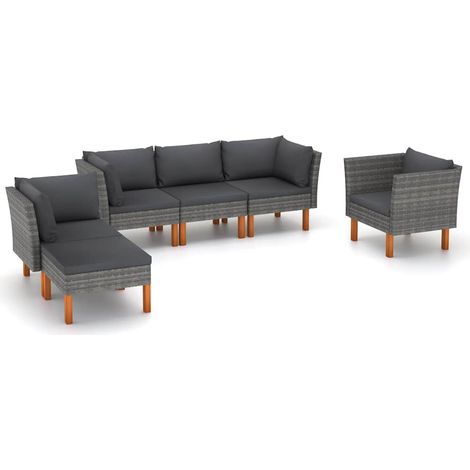 vidaXL Salon de jardin 6 pcs Résine tressée et bois d'eucalyptus Gris (1/5)