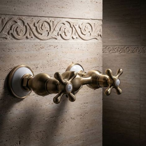 PaulGurkes Mitigeur de douche en bronze en laiton antique à deux robinetteries rétro (1/4)